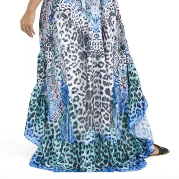 TRUE COLOURS By La Moda Blue Cat Vibrant HiLo Maxi Resort Dress Coverup NWT - Picture 5 of 10